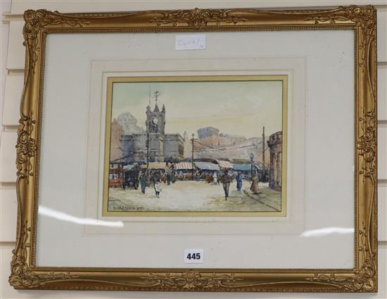 Tom H.Brown, watercolour, A view of the Flat Iron Market in Salford 1921, signed, 21 x 28cm
